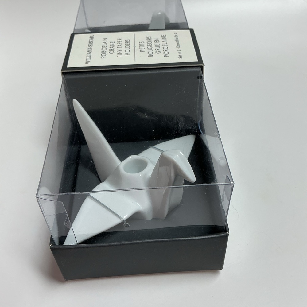 Williams Sonoma Candleholders Origami Crane White Porcelain Birds for Tiny Taper